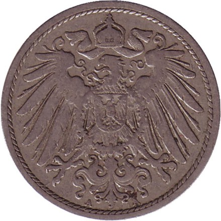Монета 10 пфеннигов. 1902 год (А), Германская империя.
