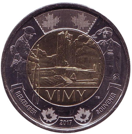 Монета 2 доллара. 2017 год, Канада. 100 лет Битве при Вими.