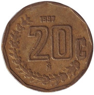 Монета 20 сентаво. 1997 год, Мексика.
