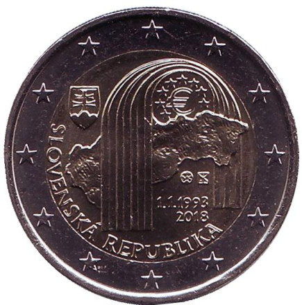 Монета 2 евро. 2018 год, Словакия. 25 лет Словацкой Республике.