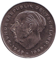 Монета 2 марки. 1987 год (J), ФРГ. Теодор Хойс.