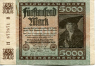 Рейхсбанкнота 5000 марок. 1922 год, Веймарская республика. Рейхсбанкнота 5000 марок. 1922 год, Веймарская республика.