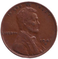 Монета 1 цент. 1941 год (S), США. Линкольн. Монета 1 цент. 1941 год (S), США. Линкольн.