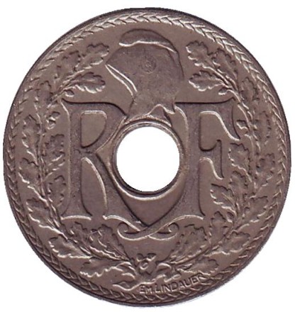 Монета 25 сантимов. 1937 год, Франция.