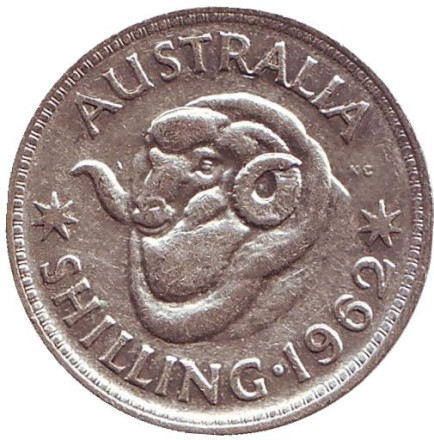Монета 1 шиллинг. 1962 год, Австралия. Баран.
