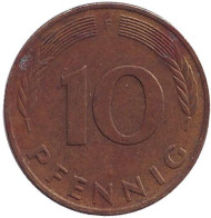 Монета 10 пфеннигов. 1984 год (F), ФРГ. Дубовые листья. Монета 10 пфеннигов. 1984 год (F), ФРГ. Дубовые листья.