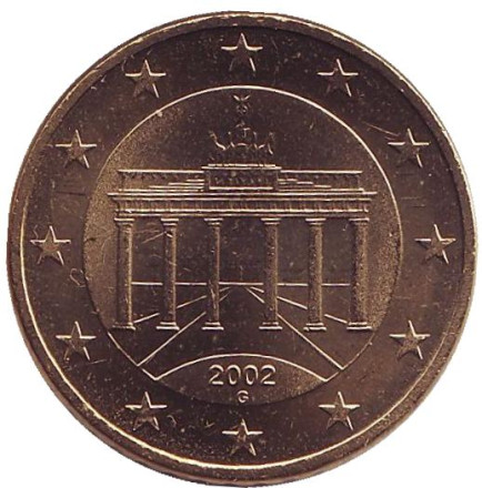Монета 50 центов. 2002 год (G), Германия.