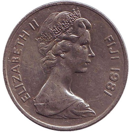 Монета 10 центов. 1981 год, Фиджи. Метательная дубинка - ула тава тава.