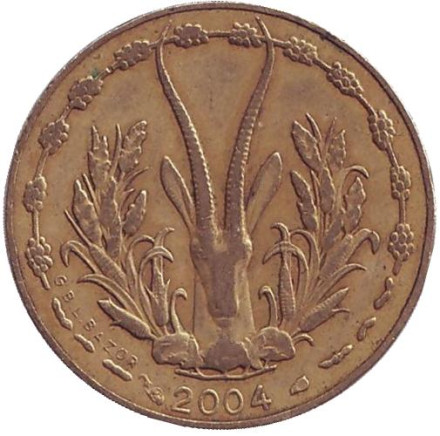 Монета 5 франков. 2004 год, Западные Африканские Штаты.
