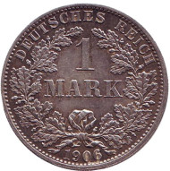 Монета 1 марка. 1906 год (A), Германская империя. Монета 1 марка. 1906 год (A), Германская империя.