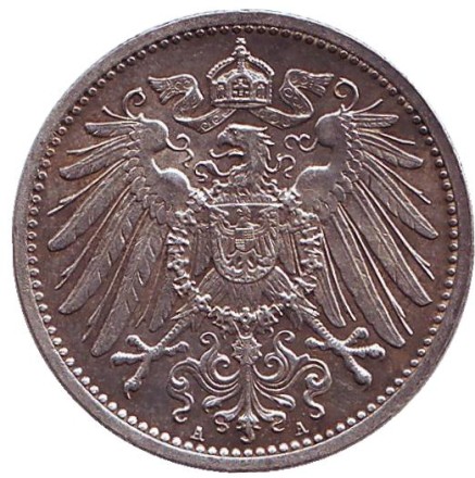 Монета 1 марка. 1906 год (A), Германская империя. Монета 1 марка. 1906 год (A), Германская империя.