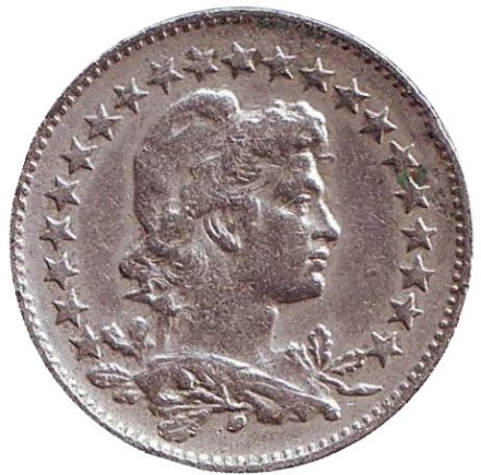 Монета 100 рейсов. 1922 год, Бразилия. Монета 100 рейсов. 1922 год, Бразилия.