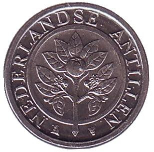 Монета 1 цент. 2016 год, Нидерландские Антильские острова. Цветок апельсинового дерева.