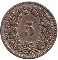Монета 5 раппенов. 1907 год, Швейцария. Монета 5 раппенов. 1907 год, Швейцария.
