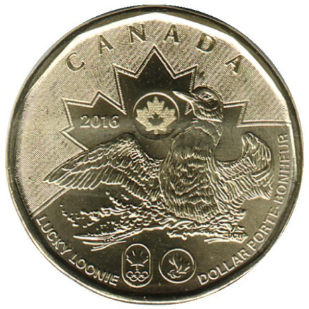 Монета 1 доллар, 2016 год, Канада. Игры XXXI Олимпиады в Рио-де-Жанейро (Бразилия).