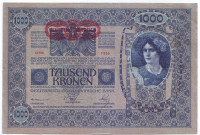 Бона 1000 крон. 1902 (1919) год, Австро-Венгрия. (Надпечатка). Тип 2.