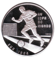 Чемпионат мира по футболу 1994 года. Монета 10000 песо. 1992 год, Гвинея-Бисау.