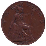 Монета 1 фартинг. 1912 год, Великобритания. Монета 1 фартинг. 1912 год, Великобритания.