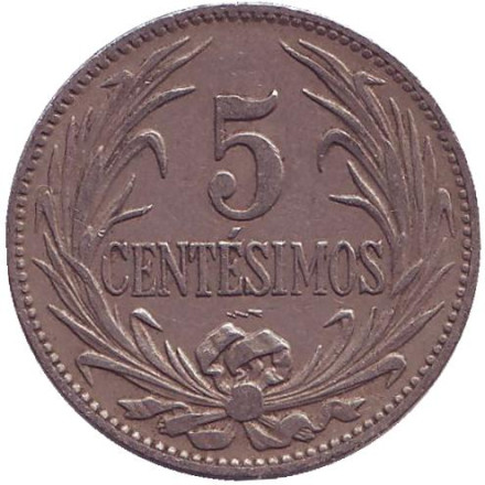 Монета 5 сентесимо. 1924 год, Уругвай.