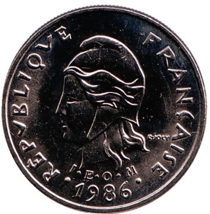 Монета 10 франков. 1986 год, Новая Каледония. UNC. Парусник. Монета 10 франков. 1986 год, Новая Каледония. UNC. Парусник.