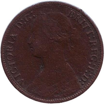 Монета 1 фартинг. 1866 год, Великобритания.