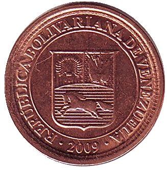 Монета 1 сентимо. 2009 год, Венесуэла. Монета 1 сентимо. 2009 год, Венесуэла.