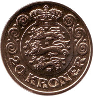 Монета 20 крон. 2014 год, Дания. Монета 20 крон. 2014 год, Дания.