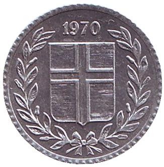 Монета 10 аураров. 1970 год, Исландия. Монета 10 аураров. 1970 год, Исландия.