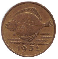 Монета 5 пфеннигов. 1932 год, Данциг. Тюрбо. Монета 5 пфеннигов. 1932 год, Данциг. Тюрбо.