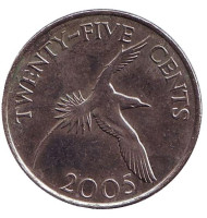 Монета 25 центов. 2005 год, Бермудские острова. Белохвостый фаэтон. Монета 25 центов. 2005 год, Бермудские острова. Белохвостый фаэтон.