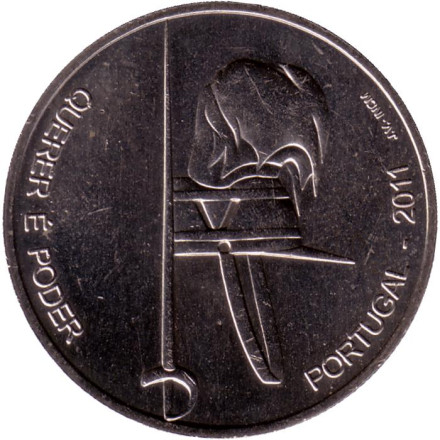 Монета 2,5 евро. 2011 год, Португалия. 100 лет Военному институту армейских курсантов.