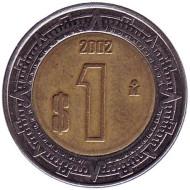 Монета 1 песо. 2002 год, Мексика. Монета 1 песо. 2002 год, Мексика.