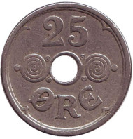 Монета 25 эре. 1924 год, Дания. Монета 25 эре. 1924 год, Дания.