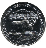 Монета 1 доллар. 1985 год, Канада. Лось. 100 лет Национальным паркам. Монета 1 доллар. 1985 год, Канада. Лось. 100 лет Национальным паркам.