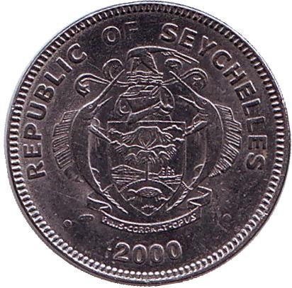 Монета 25 центов. 2000 год, Сейшельские острова. Попугай.