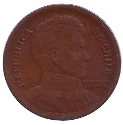 Монета 1 песо. 1945 год, Чили. Бернардо О’Хиггинс.
