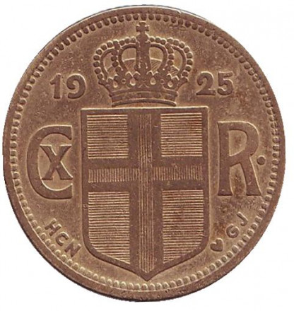 Монета 1 крона. 1925 год, Исландия. Монета 1 крона. 1925 год, Исландия.