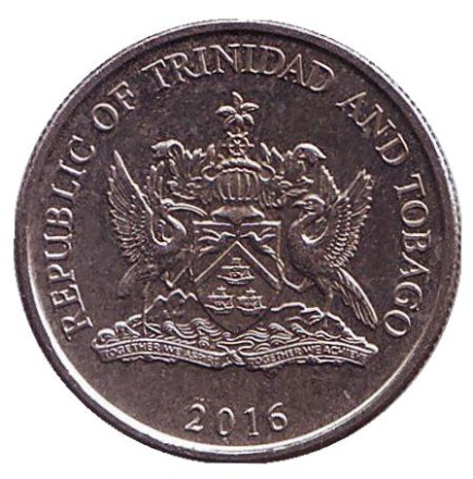 Монета 25 центов. 2016 год, Тринидад и Тобаго. Чакония. Монета 25 центов. 2016 год, Тринидад и Тобаго. Чакония.