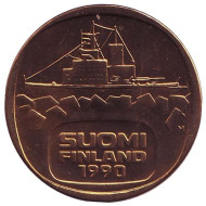 Монета 5 марок. 1990 год, Финляндия. UNC. Ледокол Урхо. Монета 5 марок. 1990 год, Финляндия. UNC. Ледокол Урхо.