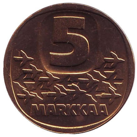 Монета 5 марок. 1990 год, Финляндия. UNC. Ледокол Урхо. Монета 5 марок. 1990 год, Финляндия. UNC. Ледокол Урхо.