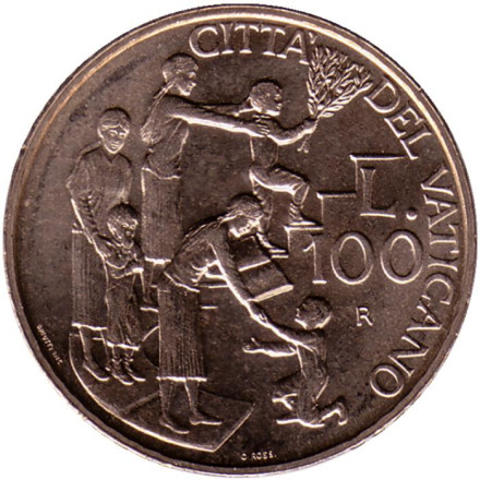Монета 100 лир. 1996 год, Ватикан. Материнская забота.