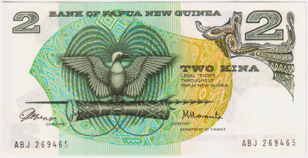 Банкнота 2 кины. 1975 год, Папуа - Новая Гвинея.