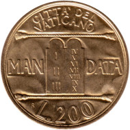 Монета 200 лир. 1993 год, Ватикан. 10 заповедей. Монета 200 лир. 1993 год, Ватикан. 10 заповедей.