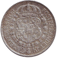 Монета 2 кроны. 1924 год, Швеция. Густав V. Монета 2 кроны. 1924 год, Швеция. Густав V.