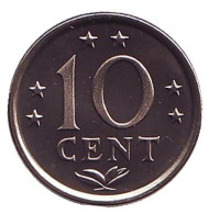 Монета 10 центов. 1983 год, Нидерландские Антильские острова. UNC. Монета 10 центов. 1983 год, Нидерландские Антильские острова. UNC.