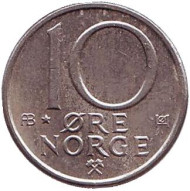 Монета 10 эре. 1980 год (AB*), Норвегия. Монета 10 эре. 1980 год (AB*), Норвегия.
