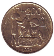 Монета 200 лир. 1995 год, Сан-Марино. Играющие дети. Монета 200 лир. 1995 год, Сан-Марино. Играющие дети.