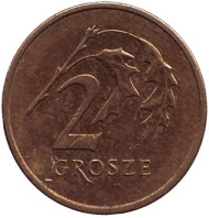 Монета 2 гроша, 2006 год, Польша. Дубовые листья. Монета 2 гроша, 2006 год, Польша. Дубовые листья.