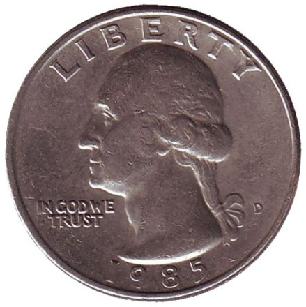 Монета 25 центов. 1985 (D) год, США. Вашингтон.