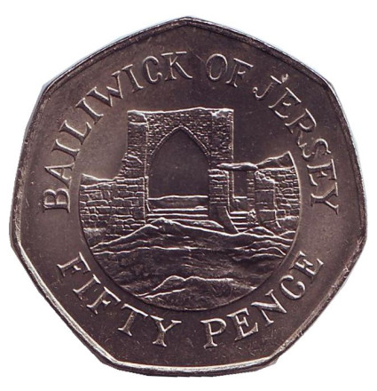 Монета 50 пенсов, 1994 год, Джерси. Замок Гросне.